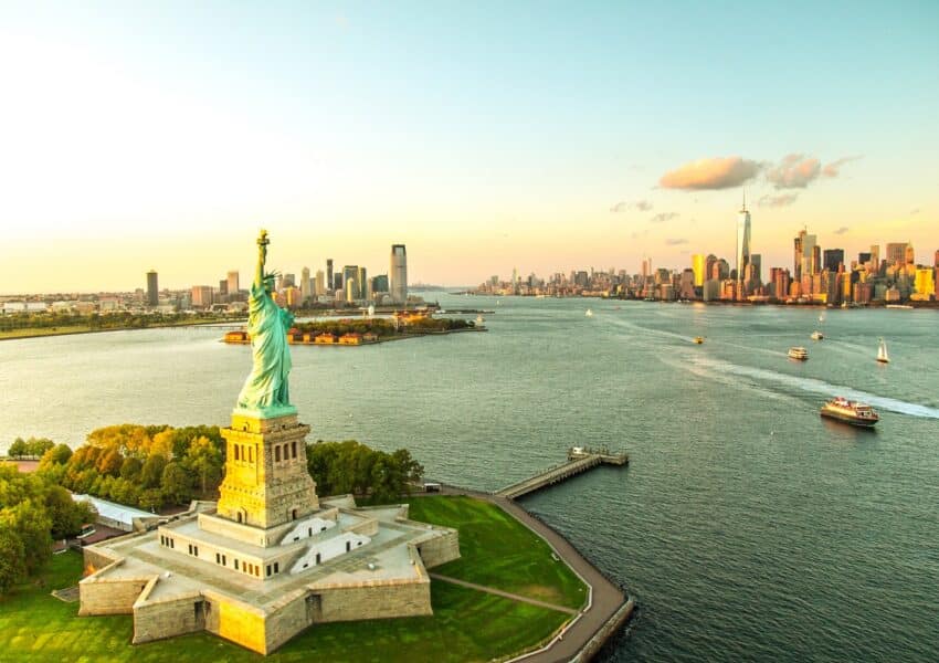 Liberty Island overlooking Manhattan Skyline